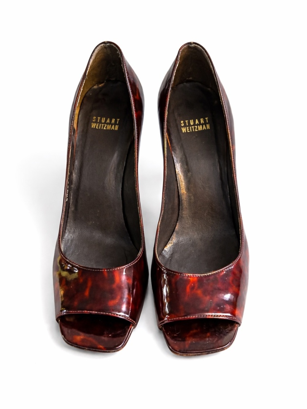 Stuart Weitzman Tortoise Patent Leather Peep Toe Pumps Size 9M